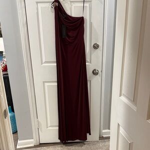 Donna Karan One-Shoulder Draped Gown in Deep Burgundy